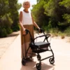 Andadores para Adultos, Andador para Personas Mayores con Asiento 4 Ruedas Freno Maneta Negro - Image 4