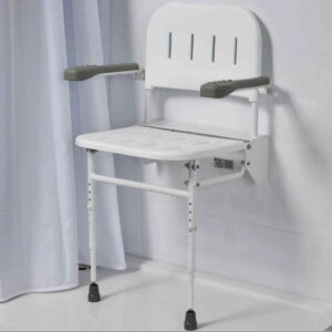 Asiento abatible de ducha con respaldo y reposabrazos